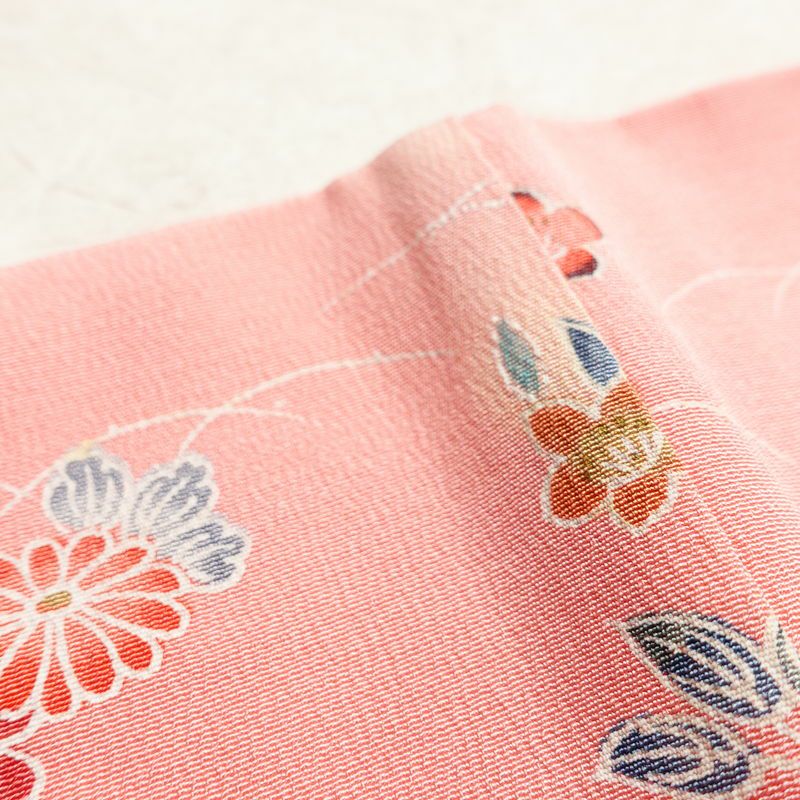 訪問着 しつけ糸付き 縮緬 正絹 花柄 袷仕立て 身丈165cm 裄丈68cm フォーマル 着物 ピンク_画像16