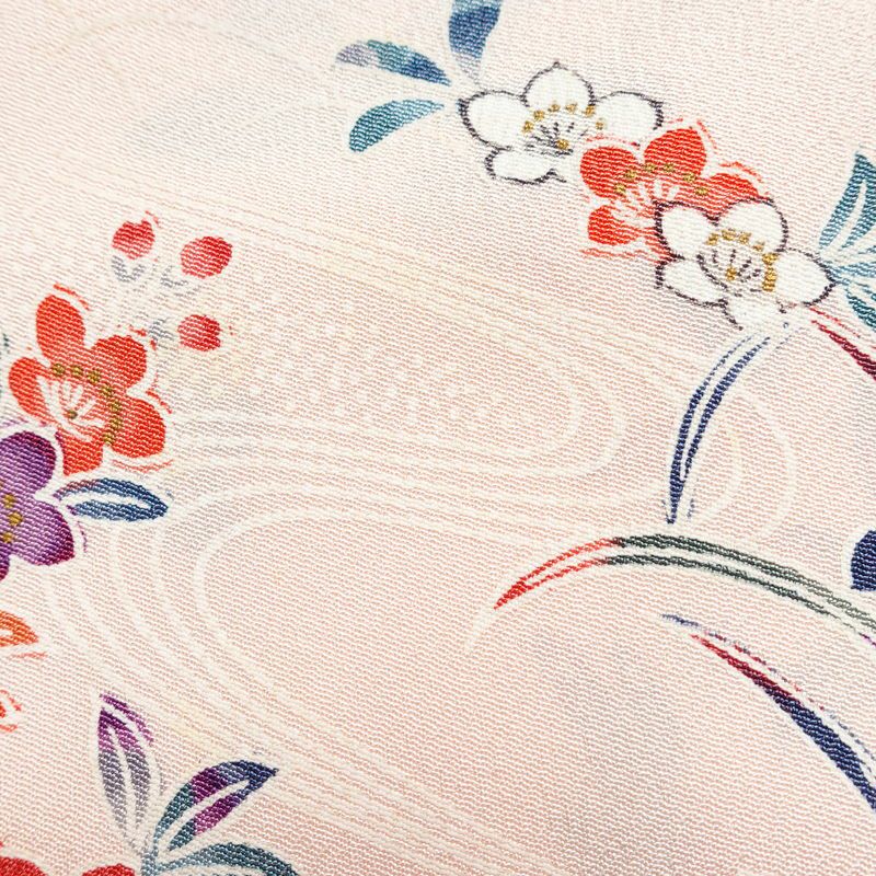 訪問着 しつけ糸付き 縮緬 正絹 花柄 袷仕立て 身丈165cm 裄丈68cm フォーマル 着物 ピンク_画像17