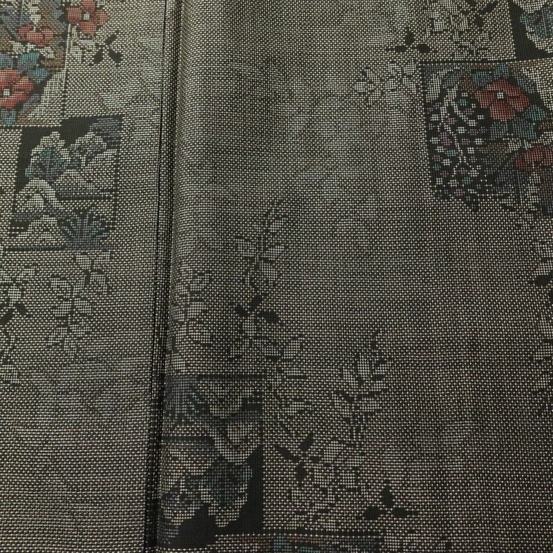 大島紬 古代染色純泥染 美品 証紙あり しつけ糸付き 正絹 木の葉・植物柄 袷仕立て 身丈166.5cm 裄丈66cm 着物 茶_画像6