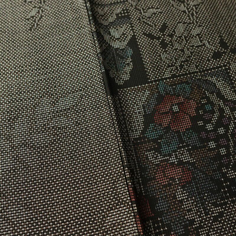 大島紬 古代染色純泥染 美品 証紙あり しつけ糸付き 正絹 木の葉・植物柄 袷仕立て 身丈166.5cm 裄丈66cm 着物 茶_画像9