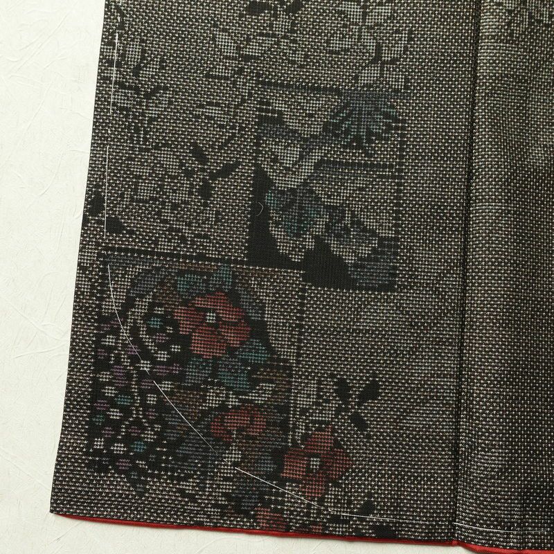 大島紬 古代染色純泥染 美品 証紙あり しつけ糸付き 正絹 木の葉・植物柄 袷仕立て 身丈166.5cm 裄丈66cm 着物 茶_画像11