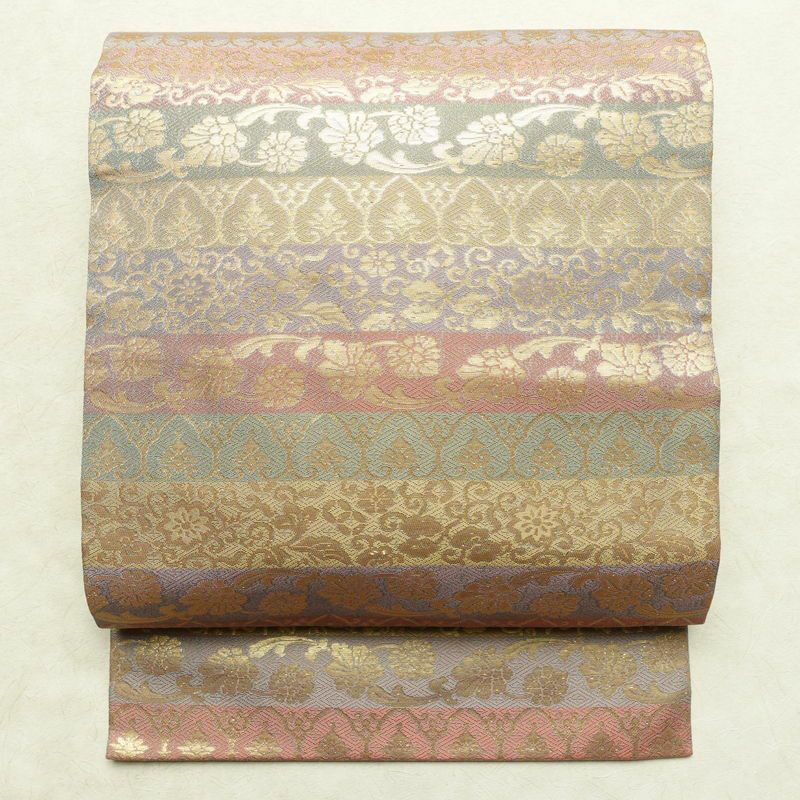 名古屋帯 太鼓柄 正絹 縞柄・線柄 名古屋仕立て 箔 帯 多色使い_画像1