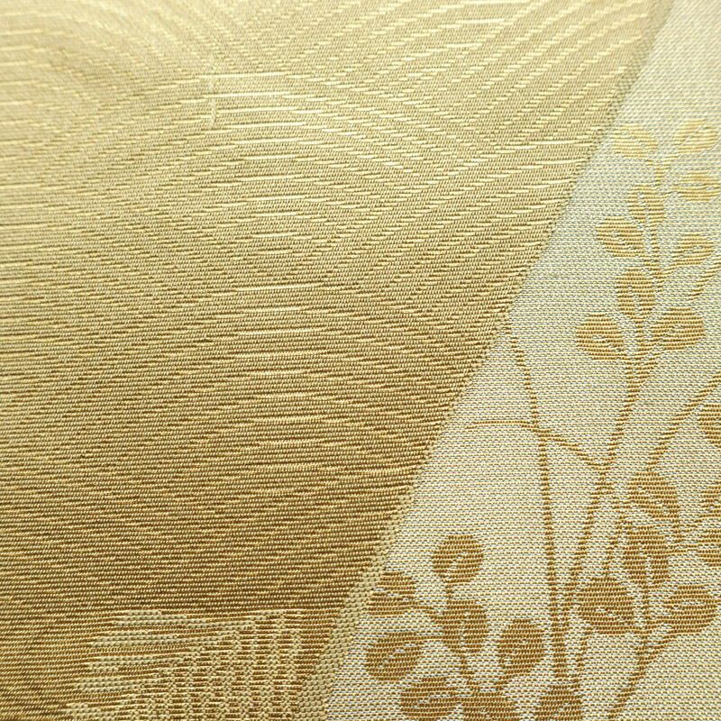 名古屋帯 六通柄 正絹 木の葉・植物柄 名古屋仕立て 箔 帯 黄・黄土色_画像5