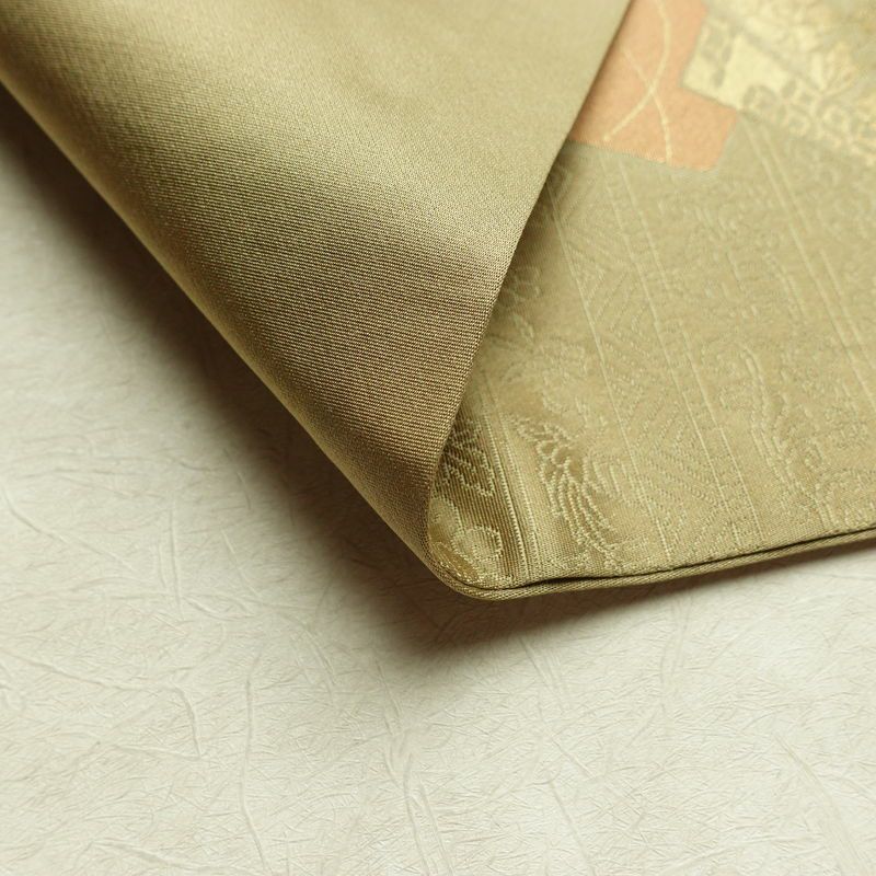 名古屋帯 六通柄 正絹 木の葉・植物柄 名古屋仕立て 箔 帯 黄・黄土色_画像10