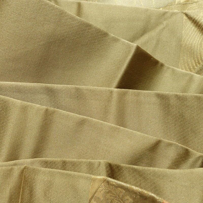 名古屋帯 六通柄 正絹 木の葉・植物柄 名古屋仕立て 箔 帯 黄・黄土色_画像18