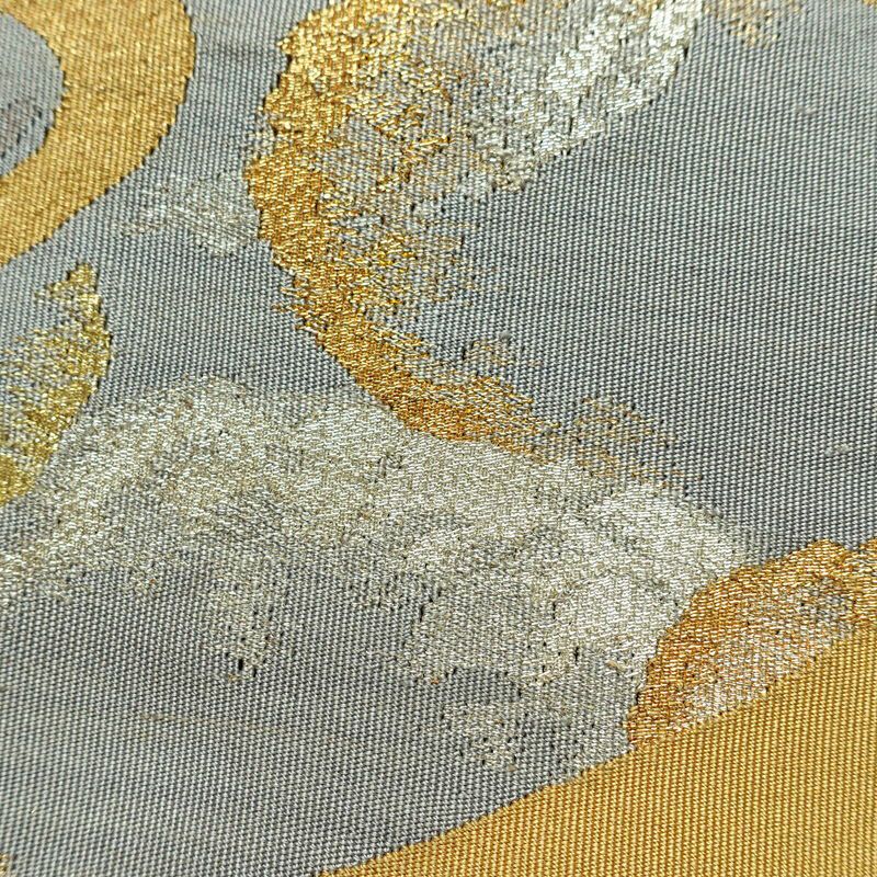 名古屋帯 太鼓柄 正絹 幾何学柄・抽象柄 通し仕立て 箔 金糸 銀糸 帯 黄・黄土色_画像3