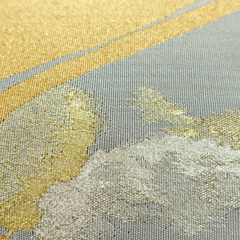 名古屋帯 太鼓柄 正絹 幾何学柄・抽象柄 通し仕立て 箔 金糸 銀糸 帯 黄・黄土色_画像5