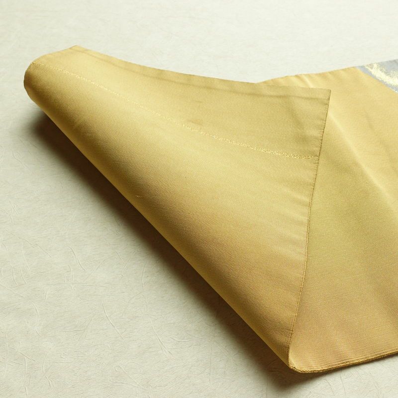 名古屋帯 太鼓柄 正絹 幾何学柄・抽象柄 通し仕立て 箔 金糸 銀糸 帯 黄・黄土色_画像9