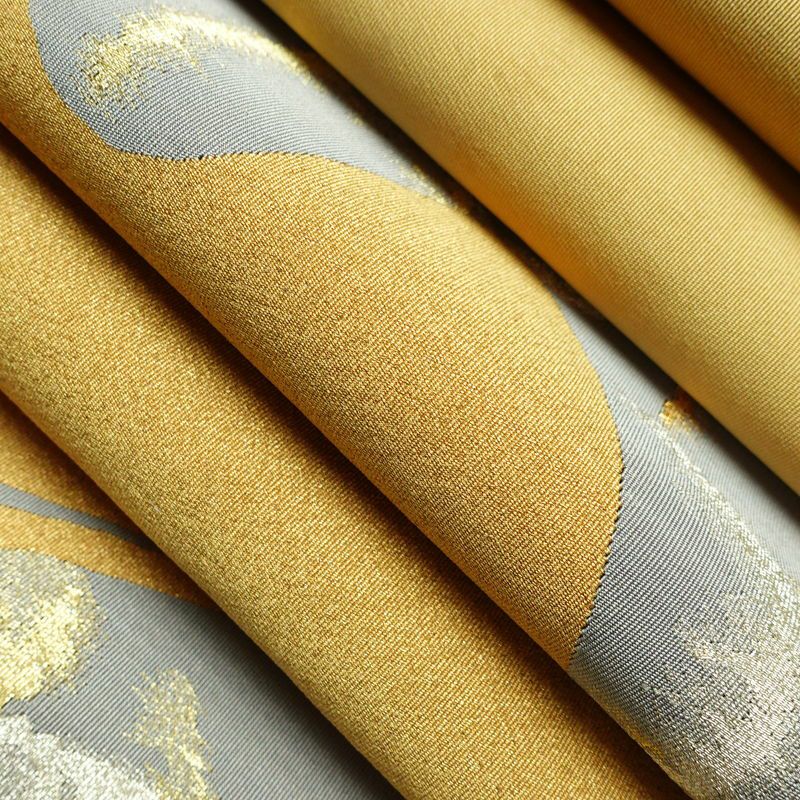 名古屋帯 太鼓柄 正絹 幾何学柄・抽象柄 通し仕立て 箔 金糸 銀糸 帯 黄・黄土色_画像21