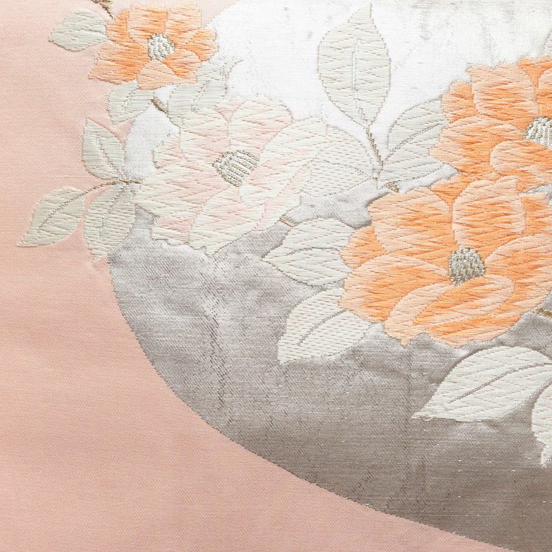 名古屋帯 太鼓柄 正絹 花柄 名古屋仕立て 金糸 帯 ピンク_画像2