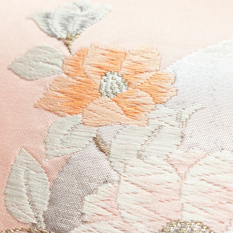 名古屋帯 太鼓柄 正絹 花柄 名古屋仕立て 金糸 帯 ピンク_画像6