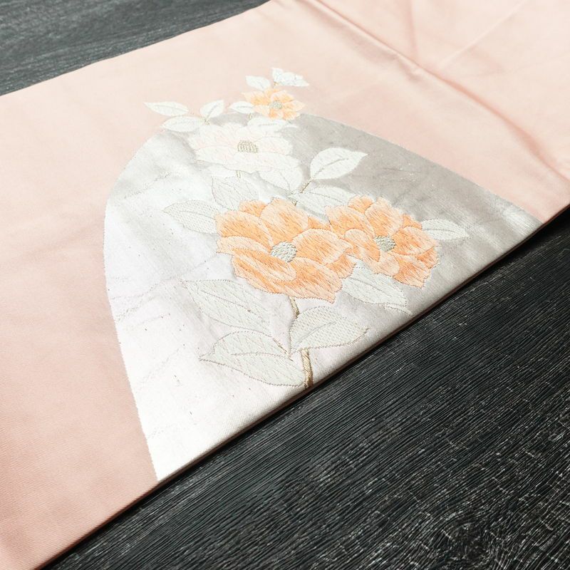 名古屋帯 太鼓柄 正絹 花柄 名古屋仕立て 金糸 帯 ピンク_画像12