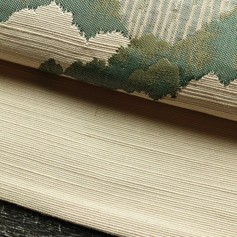 名古屋帯 太鼓柄 正絹 風景柄 松葉仕立て 帯 ベージュ_画像8