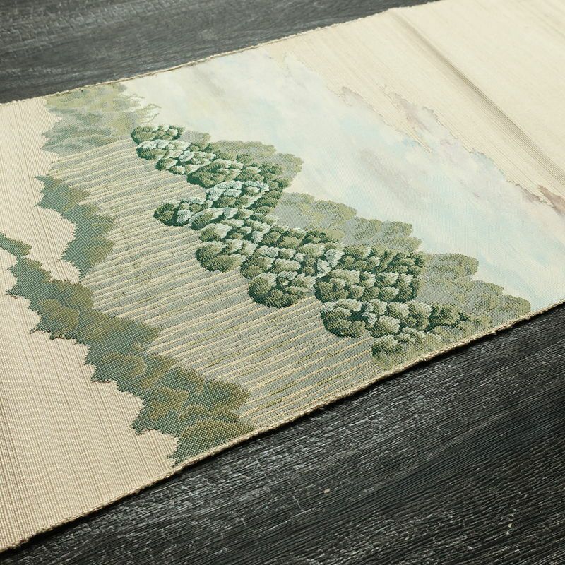 名古屋帯 太鼓柄 正絹 風景柄 松葉仕立て 帯 ベージュ_画像12