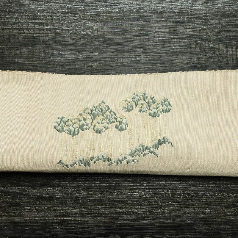 名古屋帯 太鼓柄 正絹 風景柄 松葉仕立て 帯 ベージュ_画像14