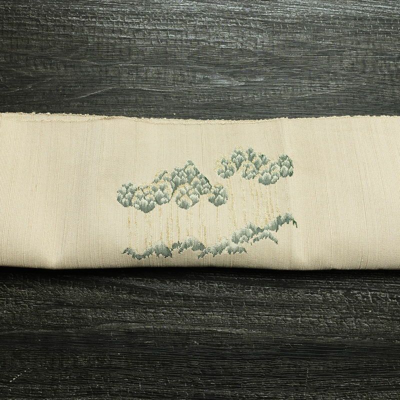 名古屋帯 太鼓柄 正絹 風景柄 松葉仕立て 帯 ベージュ_画像15