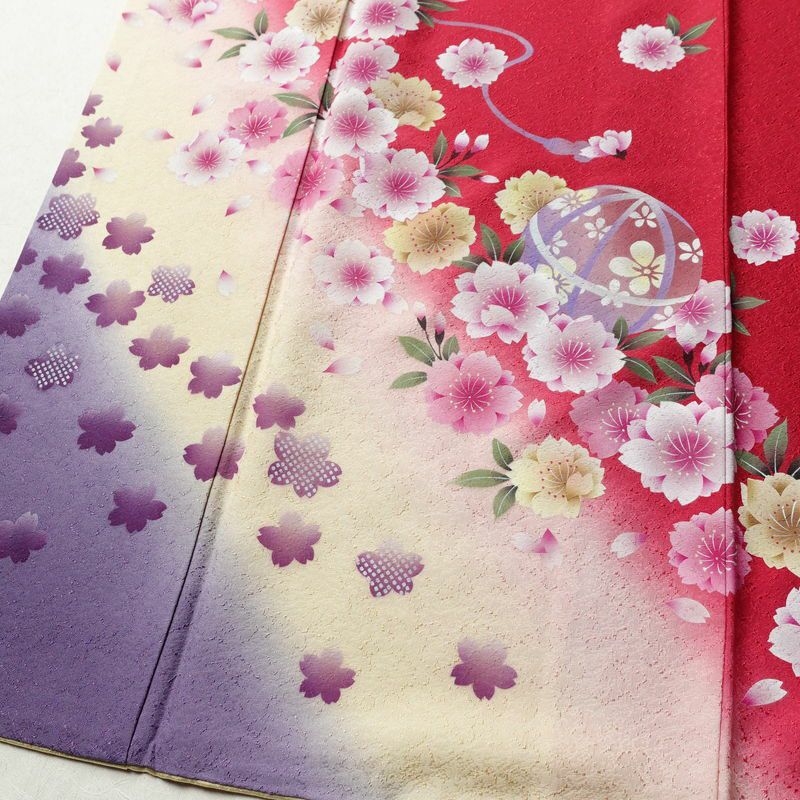 振袖 良品 正絹 花柄 袷仕立て 身丈161cm 裄丈66cm フォーマル 成人式 二十歳 着物 赤・朱_画像4