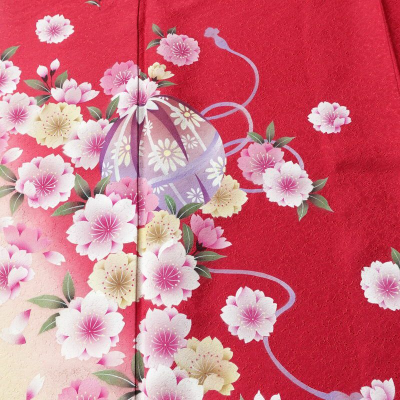振袖 良品 正絹 花柄 袷仕立て 身丈161cm 裄丈66cm フォーマル 成人式 二十歳 着物 赤・朱_画像6