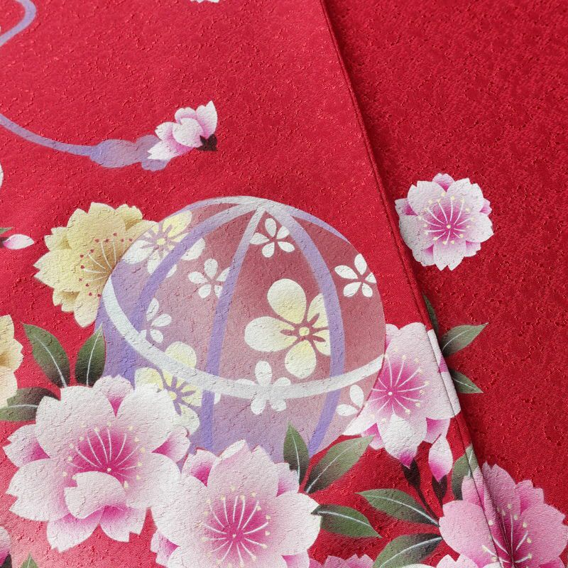 振袖 良品 正絹 花柄 袷仕立て 身丈161cm 裄丈66cm フォーマル 成人式 二十歳 着物 赤・朱_画像10