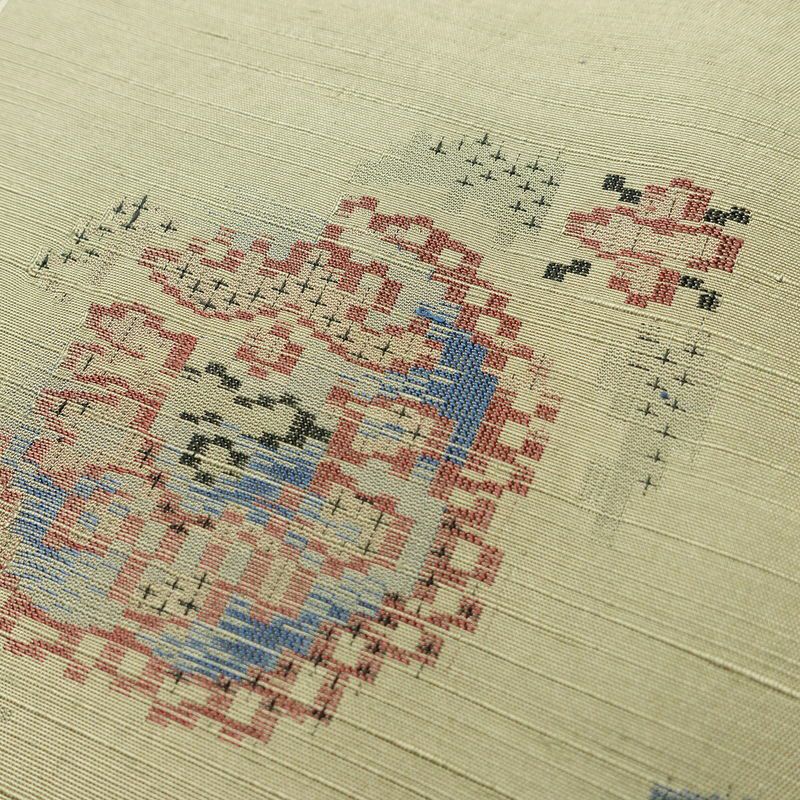 紬 良品 しつけ糸付き 正絹 幾何学柄・抽象柄 袷仕立て 身丈155.5cm 裄丈66cm 着物 緑・うぐいす色_画像7