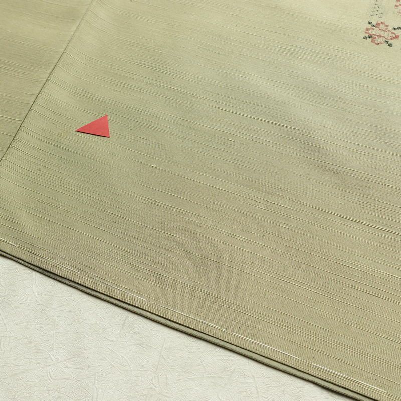 紬 良品 しつけ糸付き 正絹 幾何学柄・抽象柄 袷仕立て 身丈155.5cm 裄丈66cm 着物 緑・うぐいす色_画像13