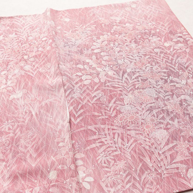 小紋 付下小紋 縮緬 相良刺繍 一つ紋付き 正絹 木の葉・植物柄 袷仕立て 身丈159cm 裄丈64.5cm 刺繍 フォーマル 着物 ピンク_画像13