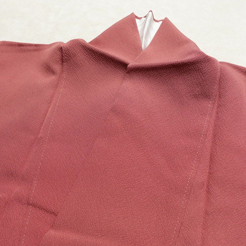 色無地 しつけ糸付き 縮緬 一つ紋付き 正絹 無地 袷仕立て 身丈153cm 裄丈60cm フォーマル 着物 ピンク_画像16