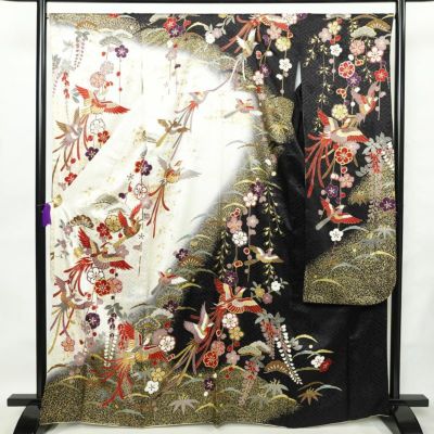 振袖 良品 正絹 花柄 袷仕立て 身丈180cm 裄丈72cm 金彩