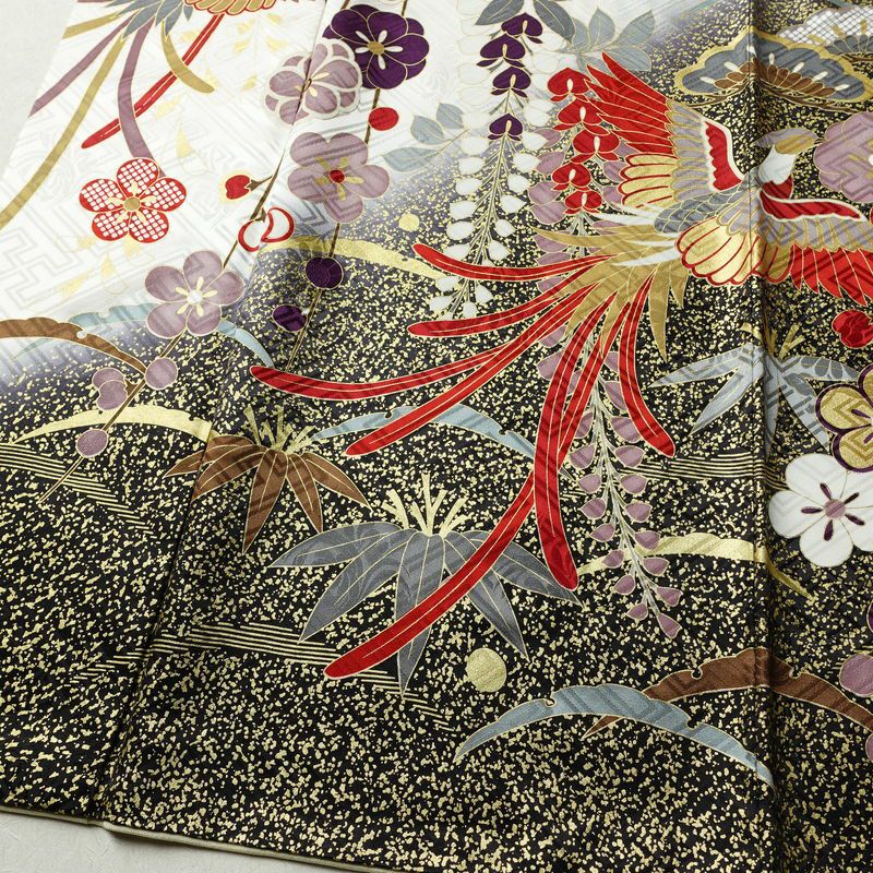 振袖 良品 綸子 正絹 古典柄 袷仕立て 身丈165.5cm 裄丈67cm 箔 金彩 フォーマル 着物 多色使い_画像4