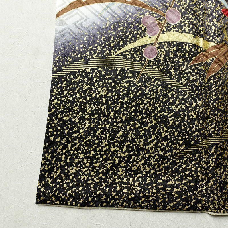 振袖 良品 綸子 正絹 古典柄 袷仕立て 身丈165.5cm 裄丈67cm 箔 金彩 フォーマル 着物 多色使い_画像12