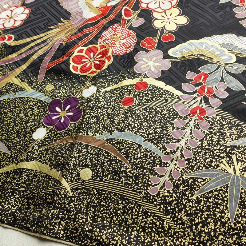 振袖 良品 綸子 正絹 古典柄 袷仕立て 身丈165.5cm 裄丈67cm 箔 金彩 フォーマル 着物 多色使い_画像13