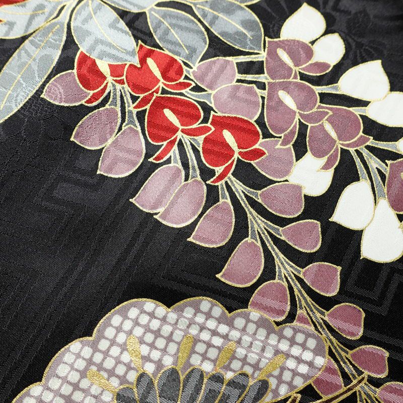 振袖 良品 綸子 正絹 古典柄 袷仕立て 身丈165.5cm 裄丈67cm 箔 金彩 フォーマル 着物 多色使い_画像14