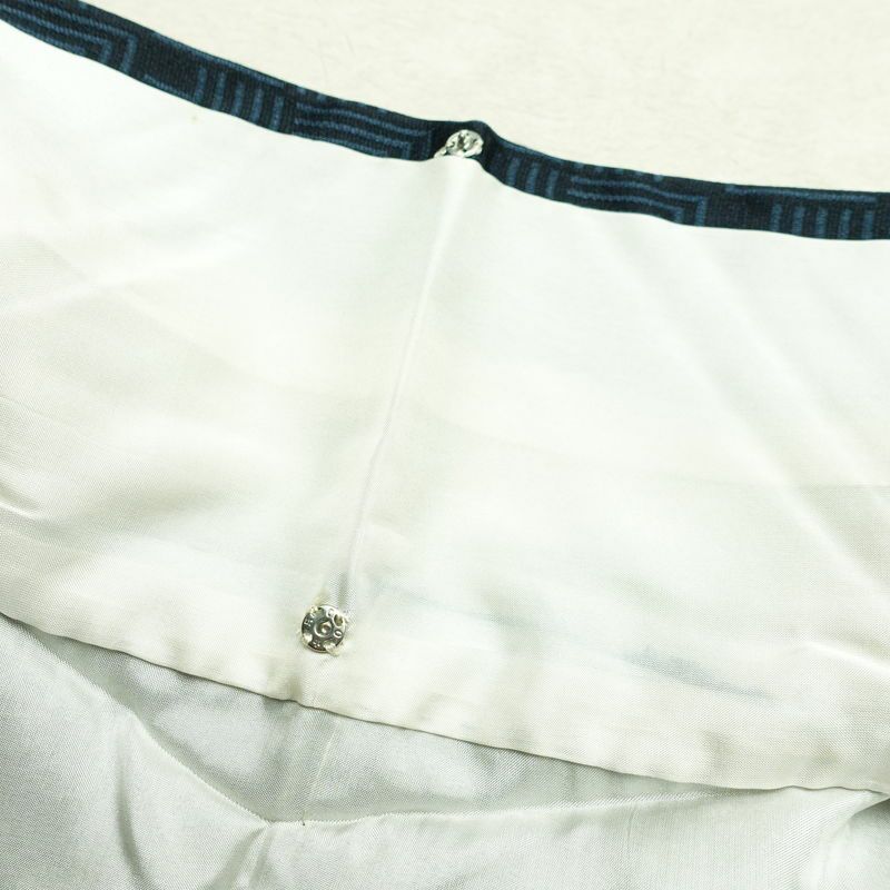 小紋 アンティーク風 混紡 幾何学柄・抽象柄 袷仕立て 身丈150.5cm 裄丈62cm 一部しつけ糸付き 着物 青・紺_画像19