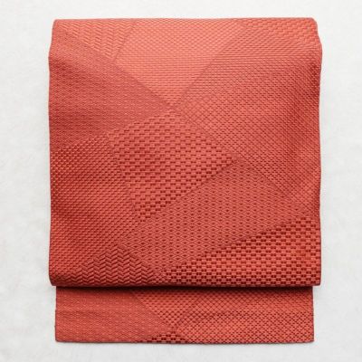 名古屋帯 紬地 六通柄 美品 正絹 花柄 松葉仕立て 帯 橙 | 六通
