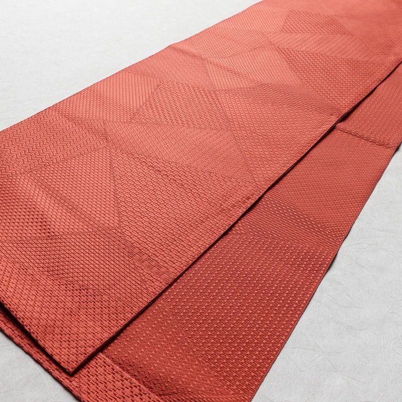 名古屋帯 全通柄 良品 正絹 幾何学柄・抽象柄 通し仕立て 帯 ピンク_画像8