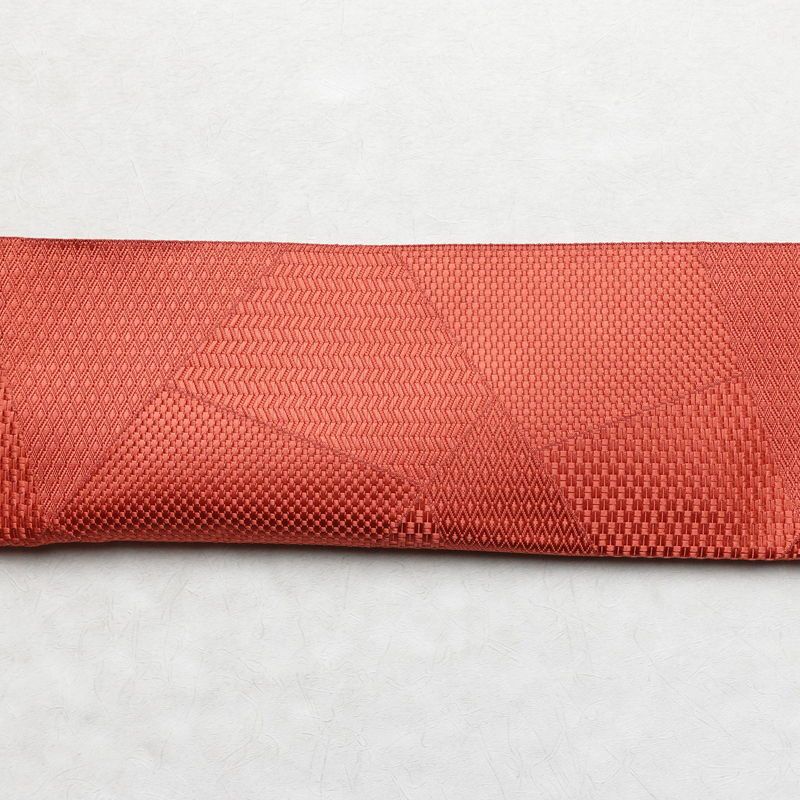 名古屋帯 全通柄 良品 正絹 幾何学柄・抽象柄 通し仕立て 帯 ピンク_画像14