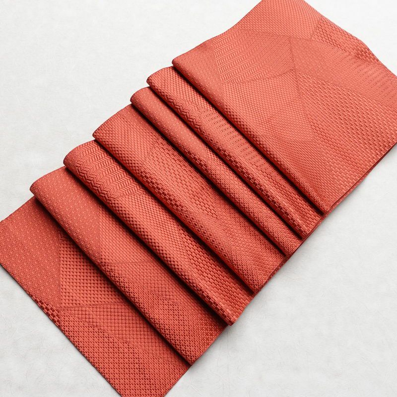 名古屋帯 全通柄 良品 正絹 幾何学柄・抽象柄 通し仕立て 帯 ピンク_画像19