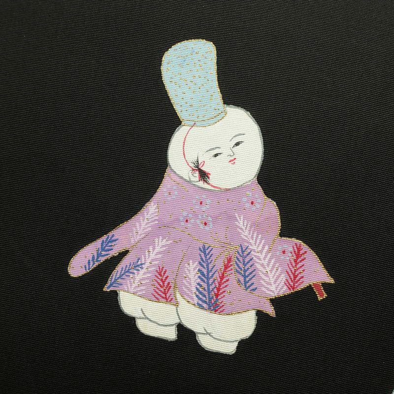 名古屋帯 太鼓柄 正絹 人物・動物柄 名古屋仕立て 金彩 帯 黒_画像2