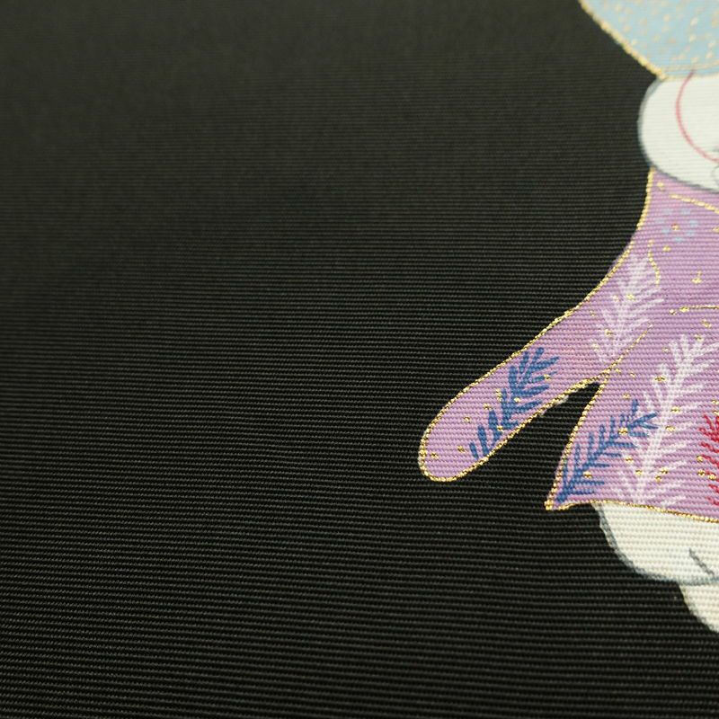 名古屋帯 太鼓柄 正絹 人物・動物柄 名古屋仕立て 金彩 帯 黒_画像5