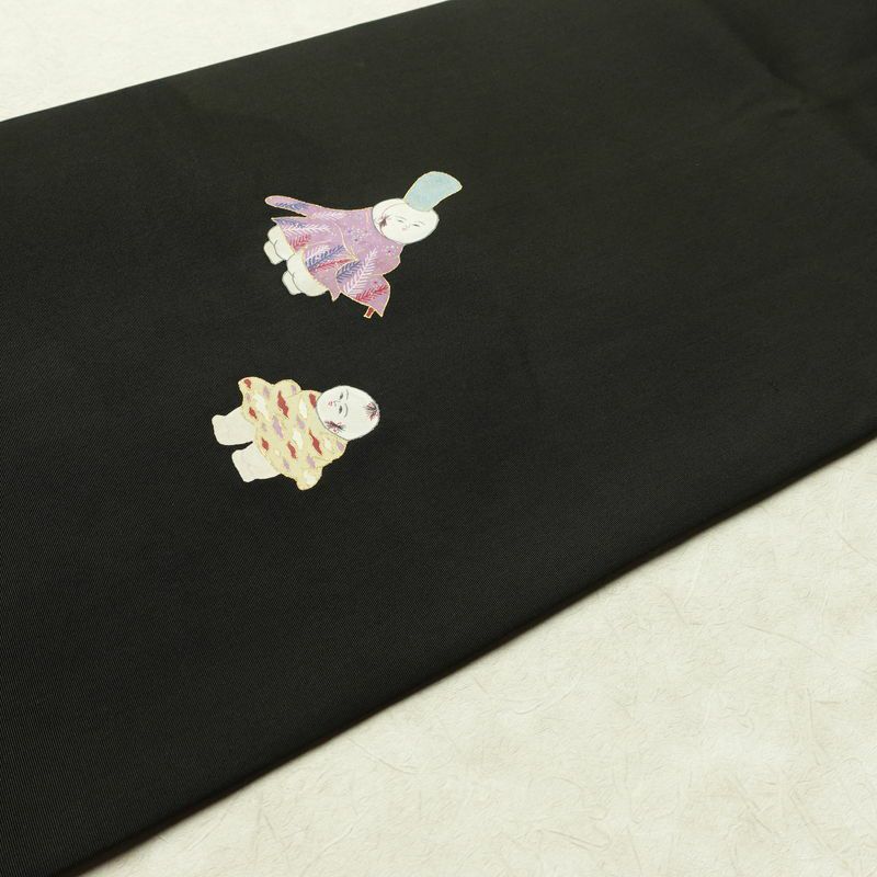 名古屋帯 太鼓柄 正絹 人物・動物柄 名古屋仕立て 金彩 帯 黒_画像10