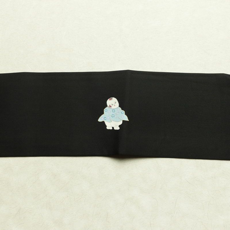 名古屋帯 太鼓柄 正絹 人物・動物柄 名古屋仕立て 金彩 帯 黒_画像12