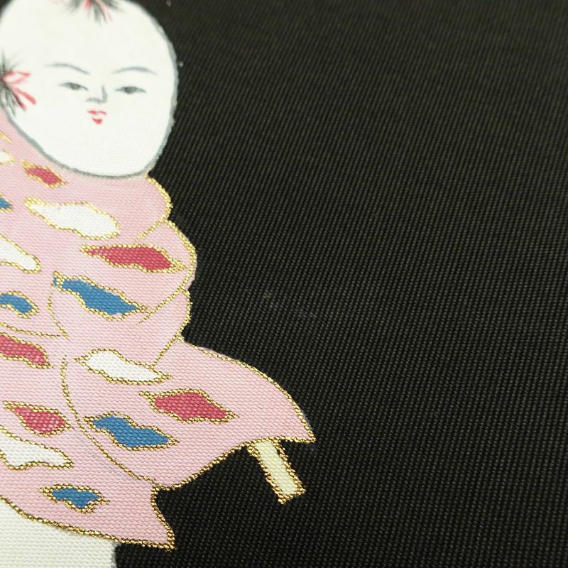 名古屋帯 太鼓柄 正絹 人物・動物柄 名古屋仕立て 金彩 帯 黒_画像14