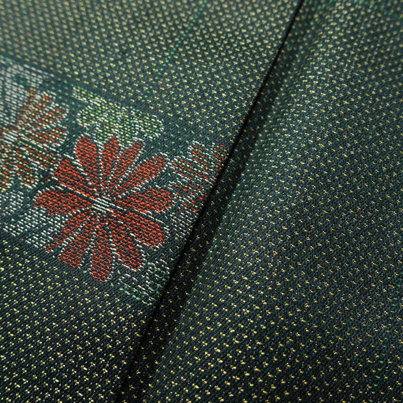 単衣 小紋 良品 正絹 花柄 単衣仕立て 身丈158.5cm 裄丈63cm 着物 緑・うぐいす色_画像9