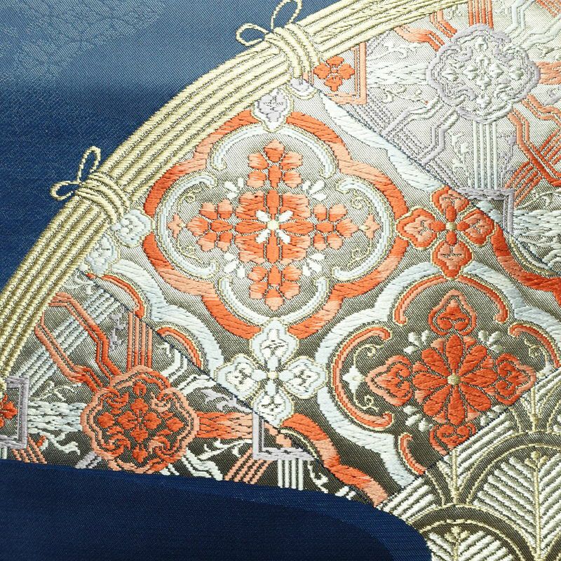 名古屋帯 太鼓柄 正絹 古典柄 名古屋仕立て 箔 金糸 帯 青・紺_画像2