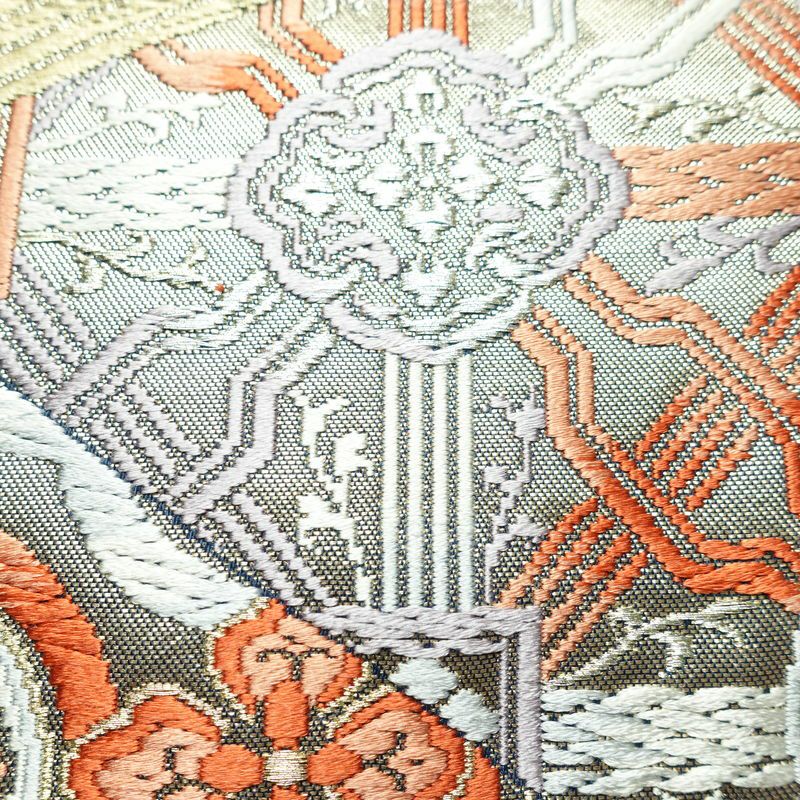 名古屋帯 太鼓柄 正絹 古典柄 名古屋仕立て 箔 金糸 帯 青・紺_画像4