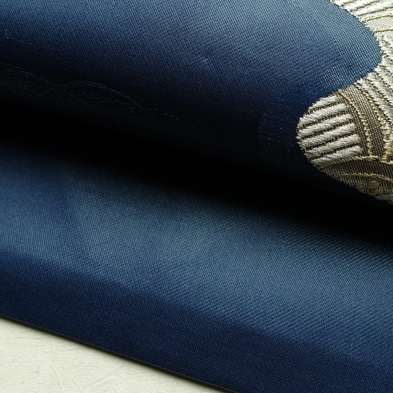 名古屋帯 太鼓柄 正絹 古典柄 名古屋仕立て 箔 金糸 帯 青・紺_画像7