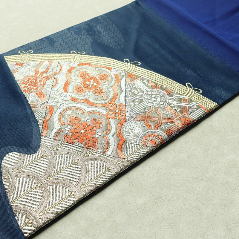 名古屋帯 太鼓柄 正絹 古典柄 名古屋仕立て 箔 金糸 帯 青・紺_画像10