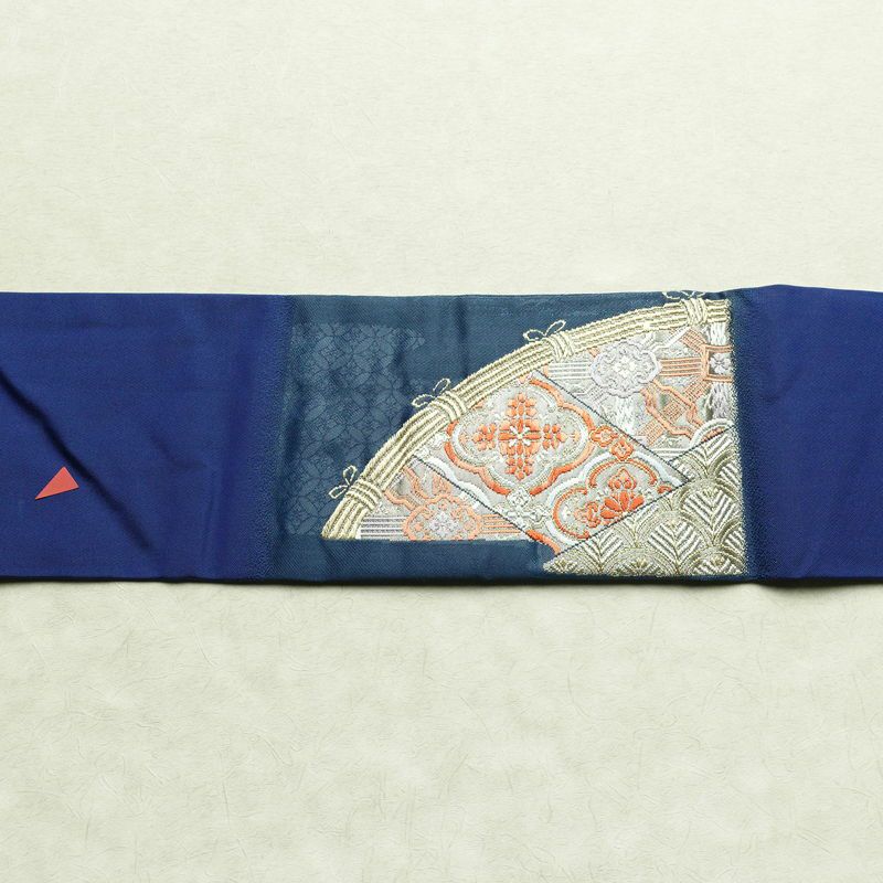 名古屋帯 太鼓柄 正絹 古典柄 名古屋仕立て 箔 金糸 帯 青・紺_画像12