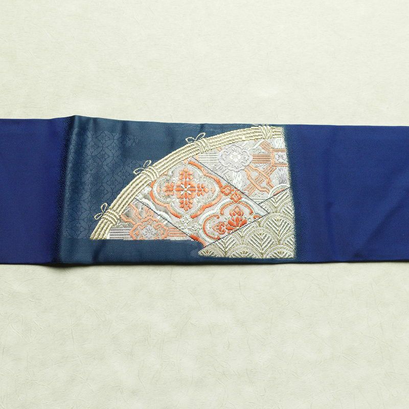 名古屋帯 太鼓柄 正絹 古典柄 名古屋仕立て 箔 金糸 帯 青・紺_画像14