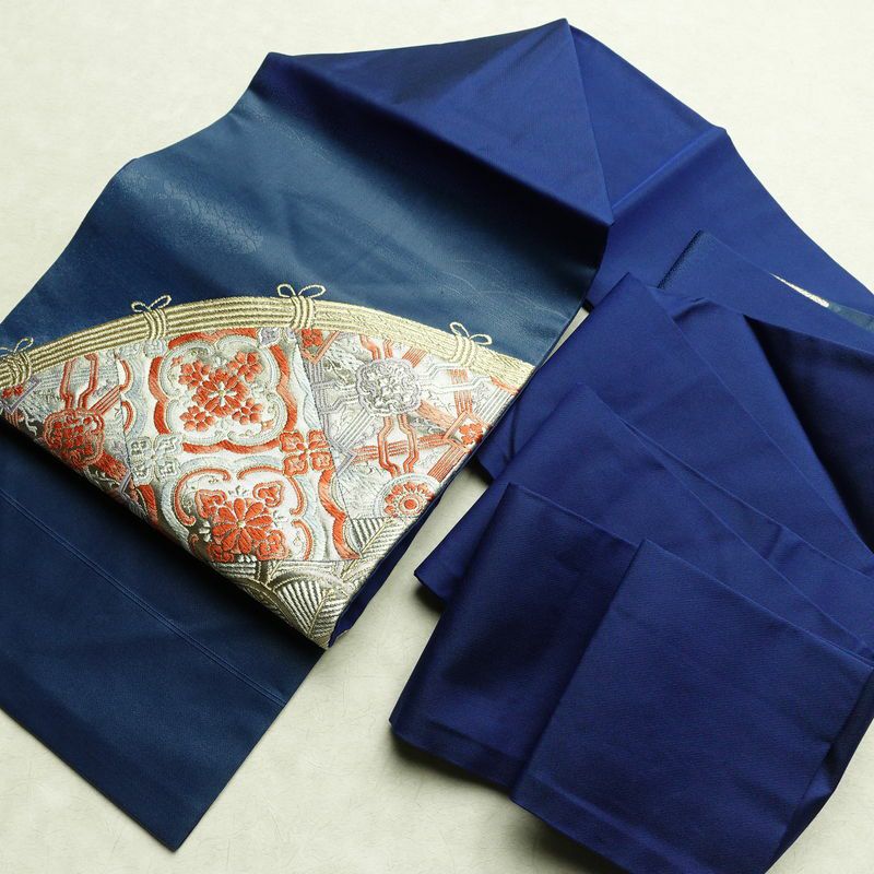 名古屋帯 太鼓柄 正絹 古典柄 名古屋仕立て 箔 金糸 帯 青・紺_画像19